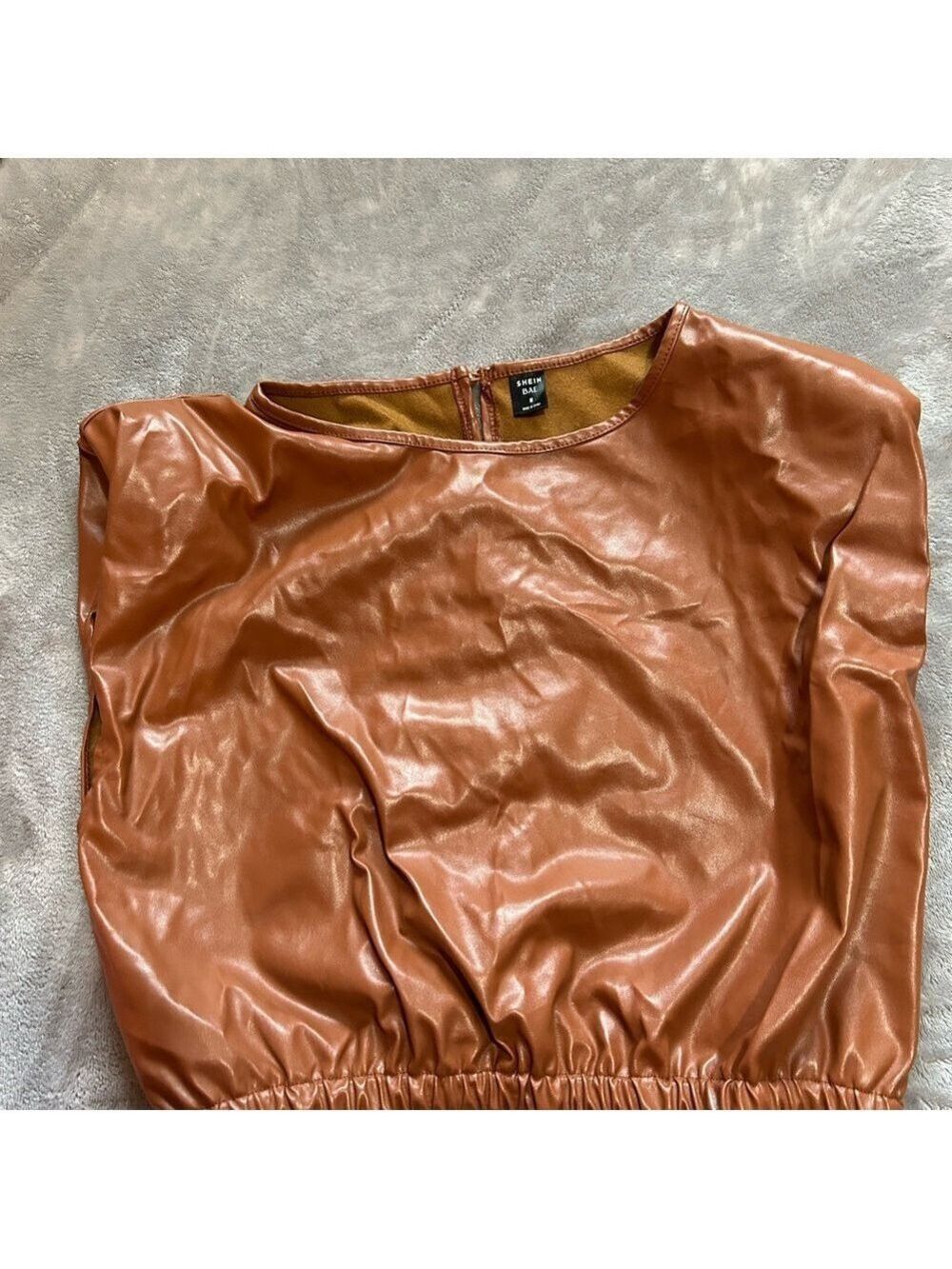 SHEIN Brown Faux Leather Crop Top